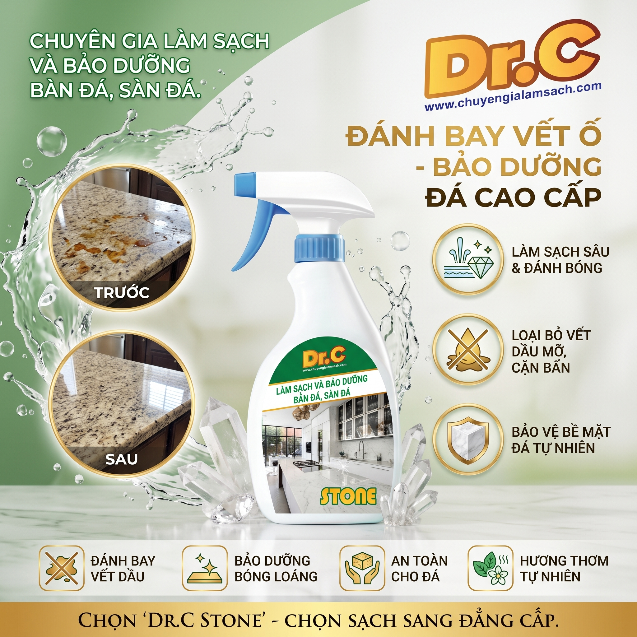 Dung Dịch Tẩy Ố Và Phục Hồi Bề Mặt Đá Dr.Clean Stone – Bí Quyết Giữ Gìn Không Gian Sang Trọng